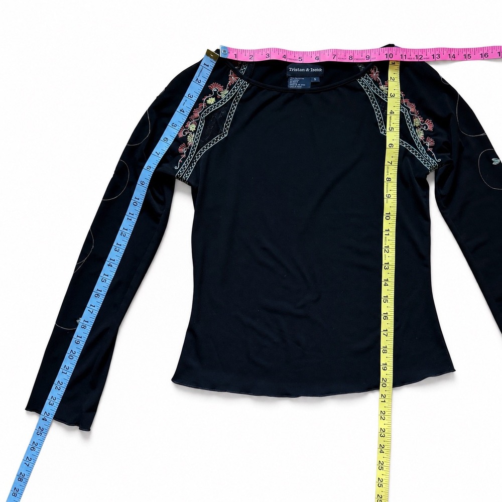 Tristan & Iseut Women Black Embroidered Long Sleeve Top Small Boho Vintage Y2K - Picture 8 of 8
